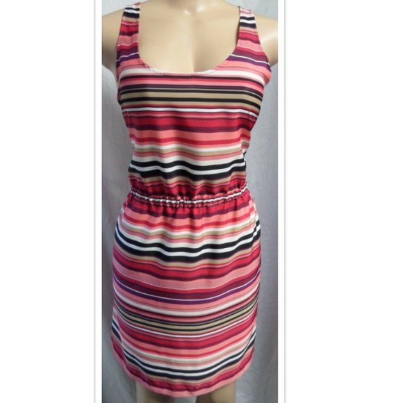 "LOFT" RED SHADES STRIPED CASUAL CAREER SLEEVELESS SUMMER DRESS SIZE: 4P NWT - Picture 1 of 2